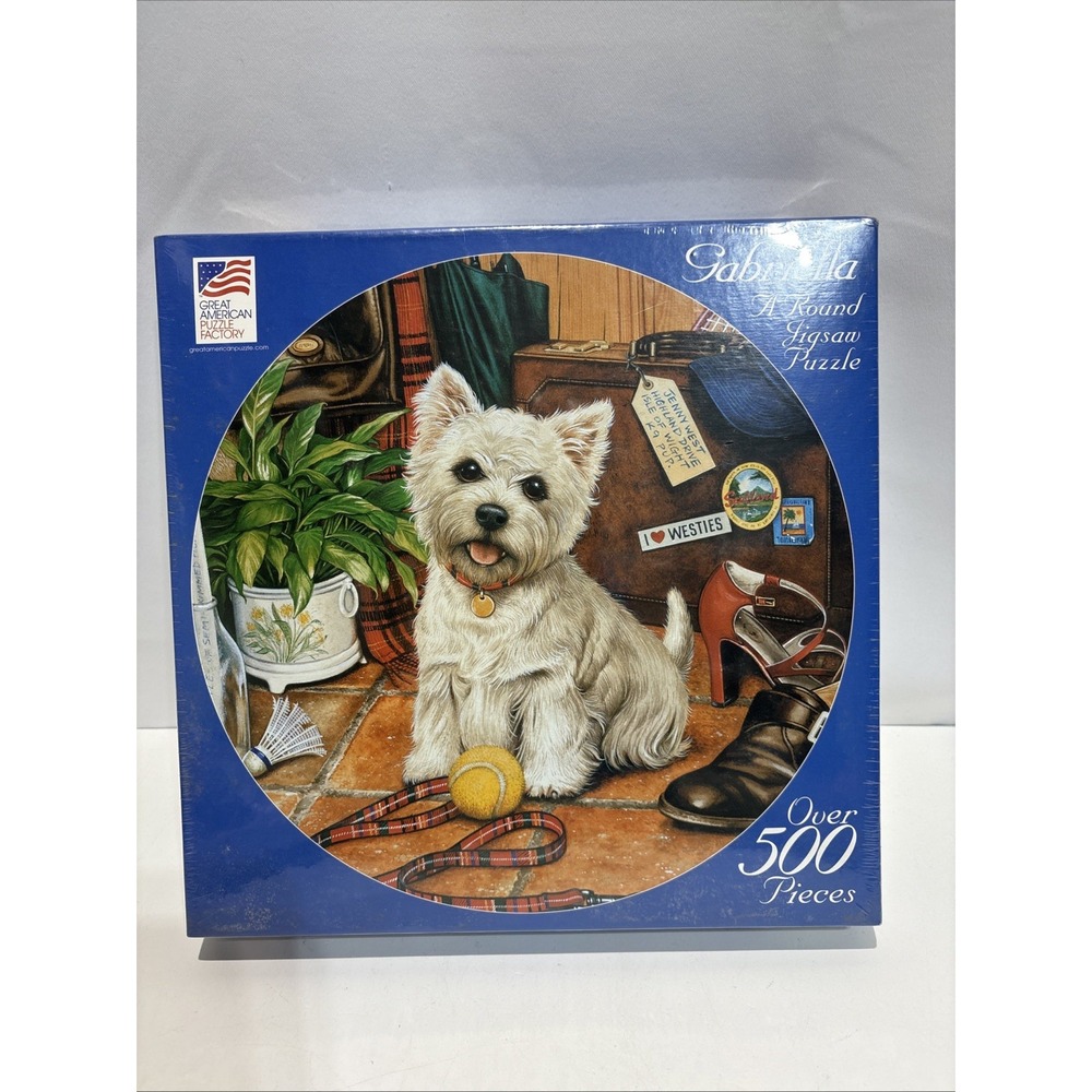 2003 Gabriella Westie Dog Round 500+ Piece Jigsaw Puzzle New Sealed